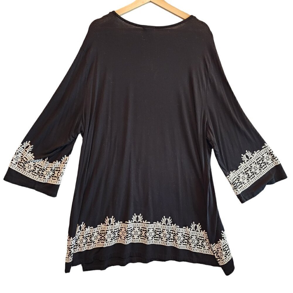 Multiples Mini Dress Tunic Black White Embroidery Print Bubblegum Cowgirl Sz 3X - Picture 3 of 7